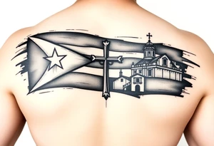 puerto rican flag , cross, old san juan in the background tattoo idea