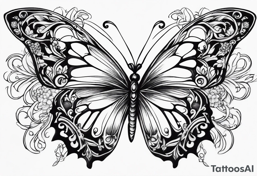 nature vines and butterflies tattoo idea