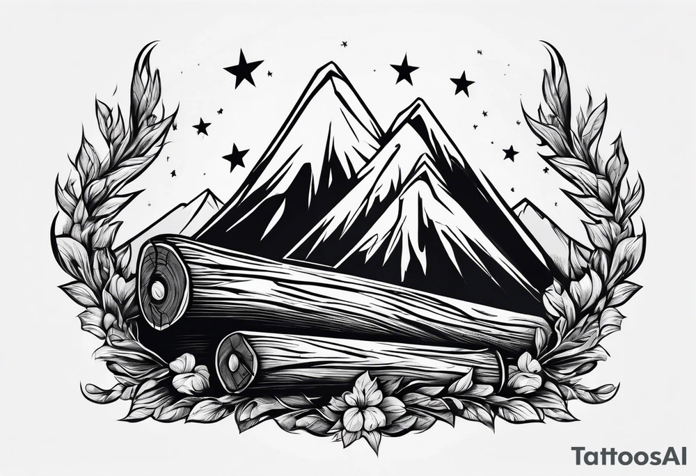 flame with wood logs crossing, simple tattoo idea