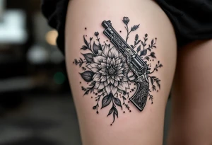 Gun mandala and flowers tattoo idea