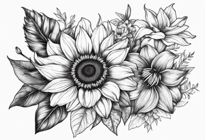 sunflower lily poppy rose tattoo idea