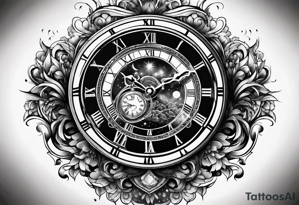 A clock in the cosmos tattoo idea