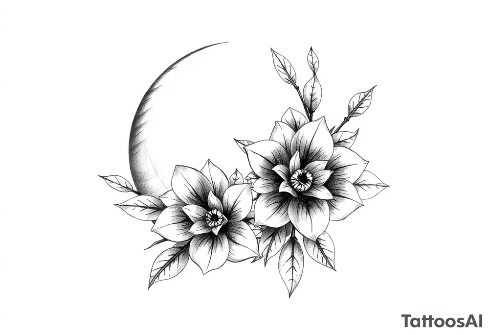 moon-shaped flowers tattoo idea