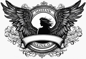 The word Glenn on a banner with angel wings tattoo idea