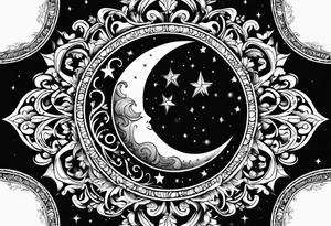 Waning crescent moon over sun tattoo idea