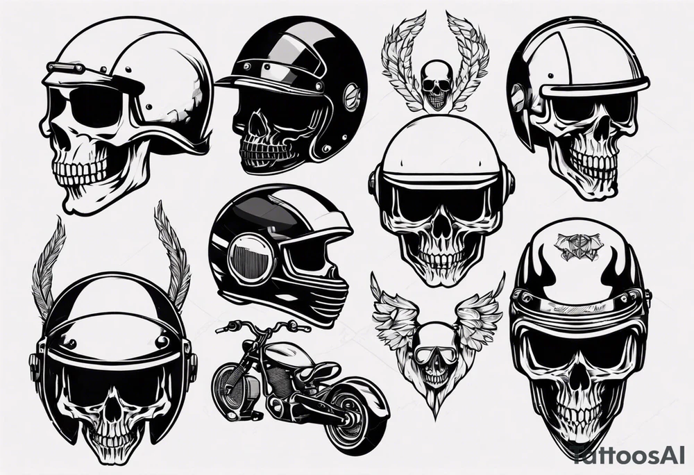 Skull with motorcycle helmet tattoo idea
