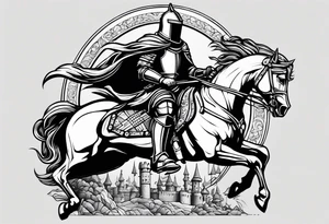 a knight engraving stamp style tattoo idea