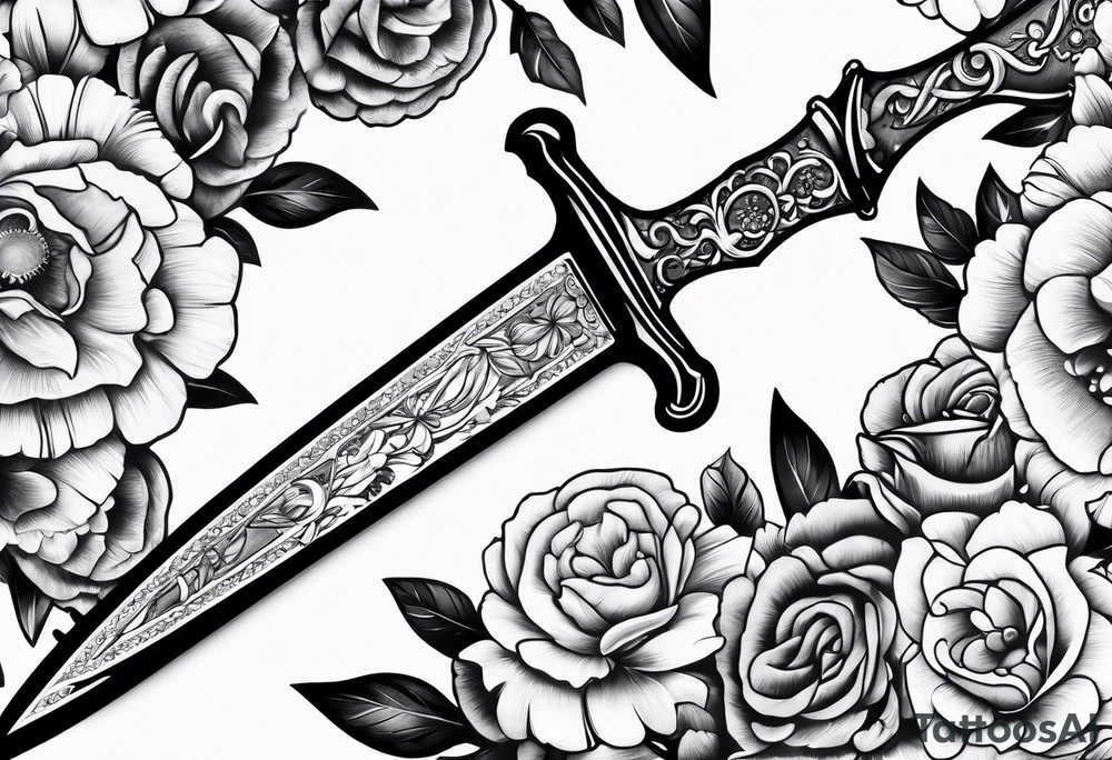 Dagger clock inside handle and flowers on blade tattoo idea Dagger clock inside handle and flowers on blade tattoo idea