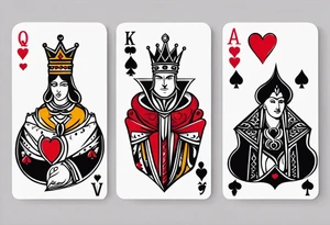 one combined tatto in minimalistic style with three king of spades and one queen of hearts tattoo idea
