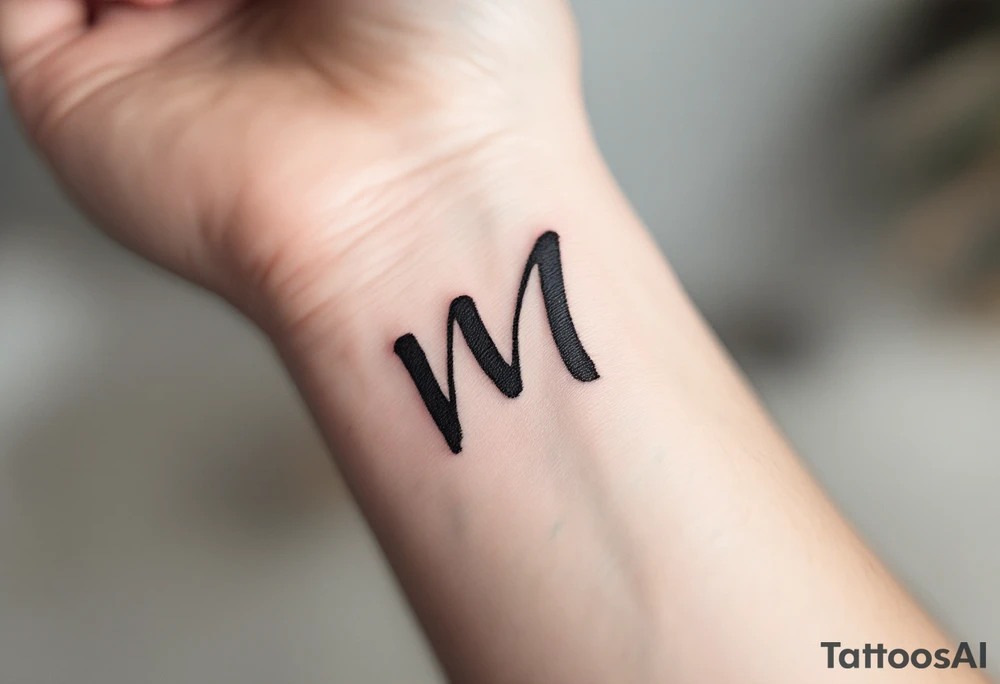 A handwritten "M" in ink-wash black, giving it a natural, imperfect flow. tattoo idea