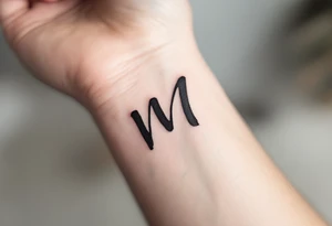 A handwritten "M" in ink-wash black, giving it a natural, imperfect flow. tattoo idea