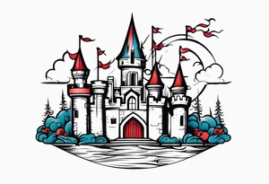 castle vintage tattoo style old school traditional bold color tattoo idea