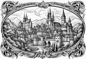 medieval tribal city vignette tattoo idea