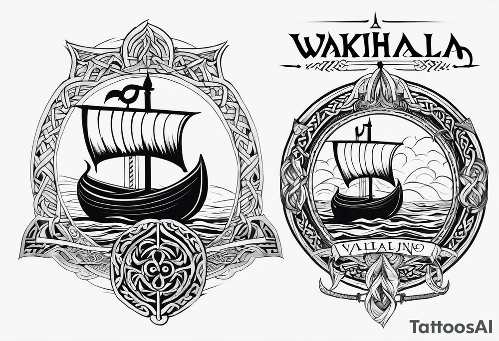 Valhalla sword shield viking ship tattoo idea