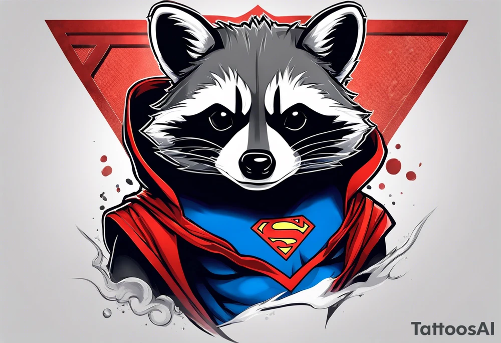 raccoon wearing a Superman hoodie tattoo idea