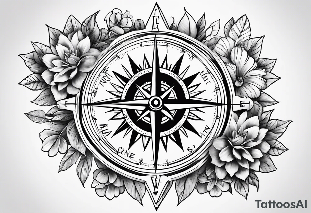 Feminine wanderlust, floral, compass, adventure, shoulder piece, cover-up tattoo idea