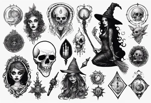 a Tim Burton-style witch necromancer tattoo idea