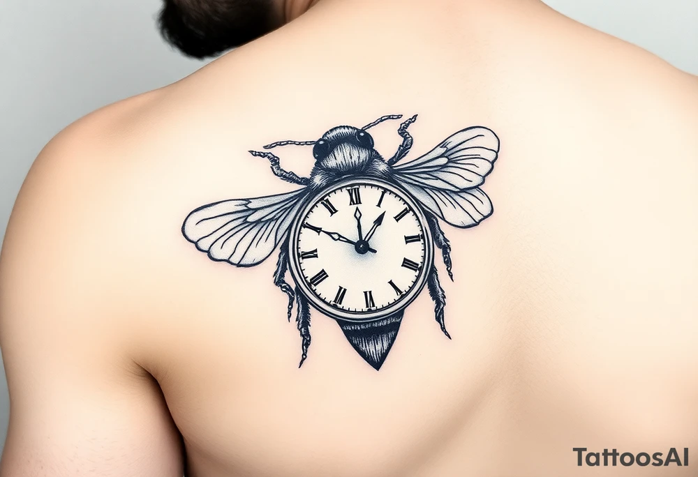 Imaginez le Colisé  en arrière-plan  une abeille    et une horloge montrant 6h40 tattoo idea
