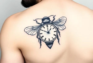 Imaginez le Colisé  en arrière-plan  une abeille    et une horloge montrant 6h40 tattoo idea