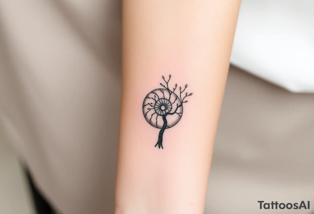 Fibonacci spiral shell inside of tree tattoo idea