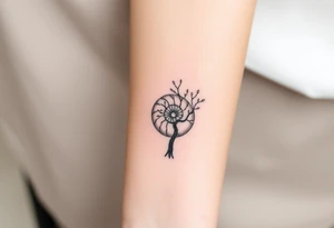 Fibonacci spiral shell inside of tree tattoo idea