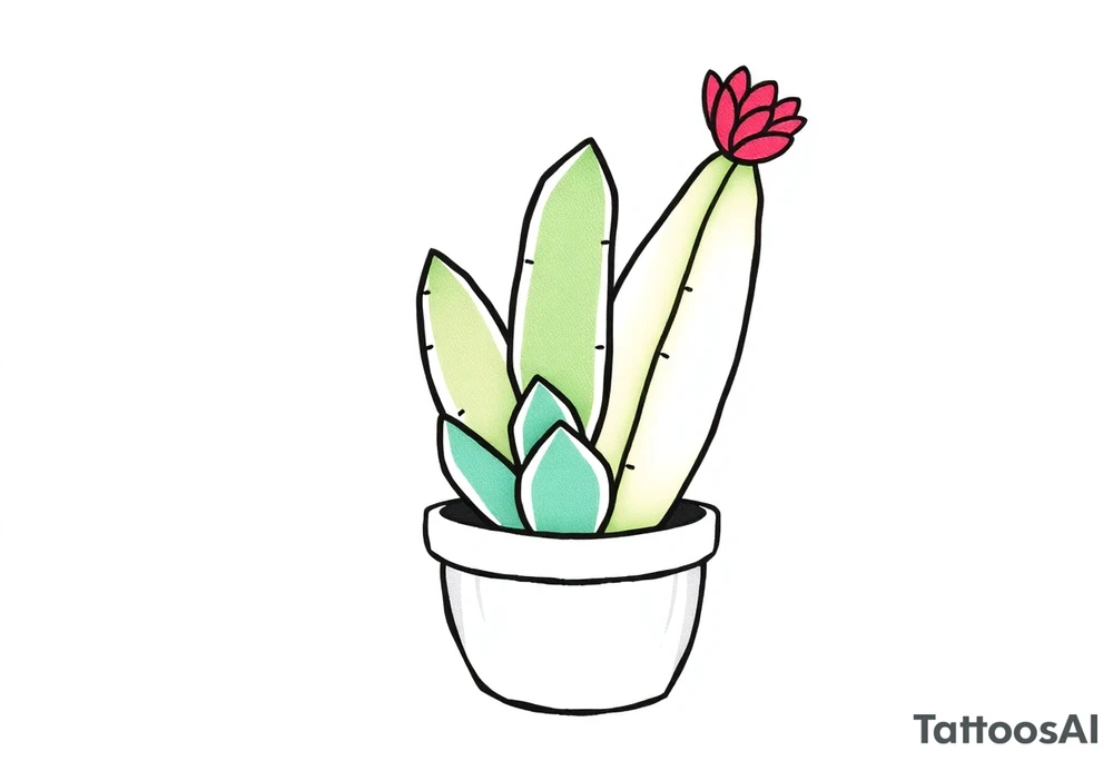 cute cacti and succulent in a pot tattoo idea