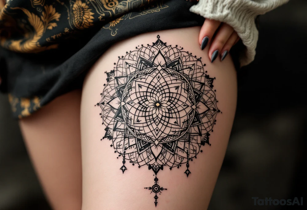 intricate mandala with sacred geometry and cosmic elements tattoo idea