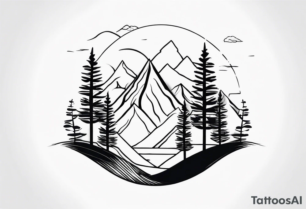 Mountains with three trees tattoo idea
