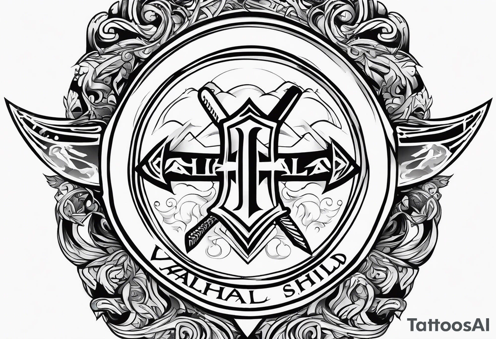 Valhalla shield  sword axe tattoo idea
