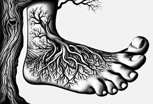 A Tattoo of a tree. Tree roots starting from my toes and growing upwards onto my leg into a tree.size of tattoo should not go above my knee tattoo idea