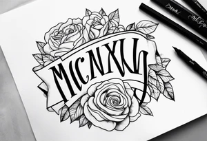 una rosa y las letras romanas MCMLXXXII tattoo idea