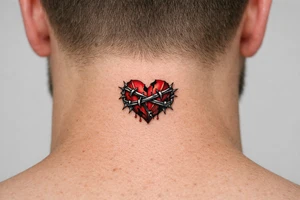 A torn heart coiled together by thorns tattoo idea