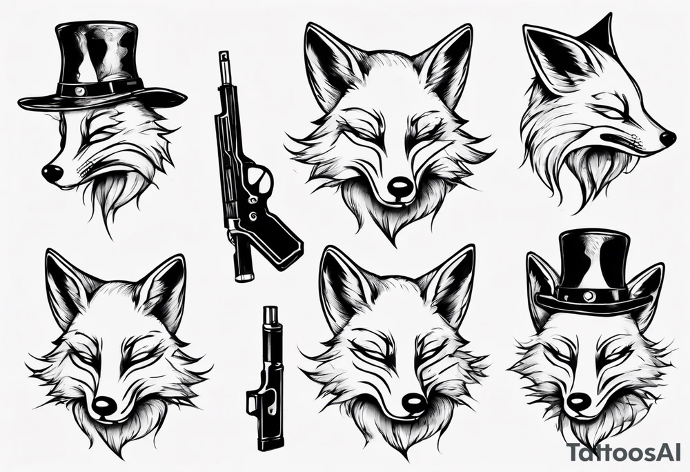 a fox moking a ciggarte and holding a gun tattoo idea