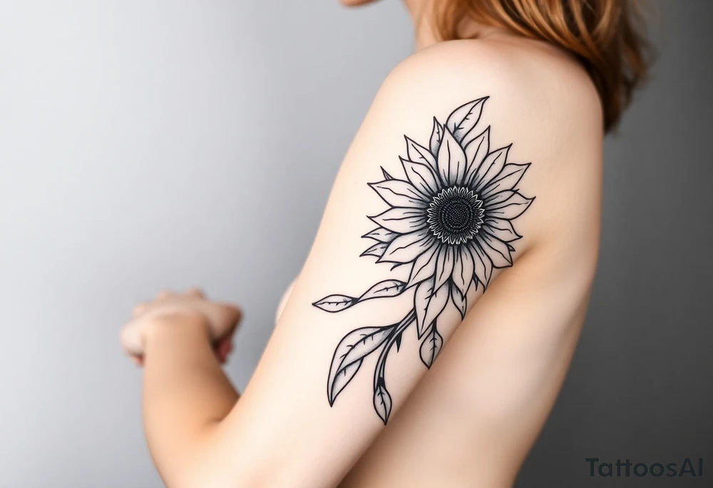 Shining Mystical sun with long  leaning sunflower sun tattoo idea