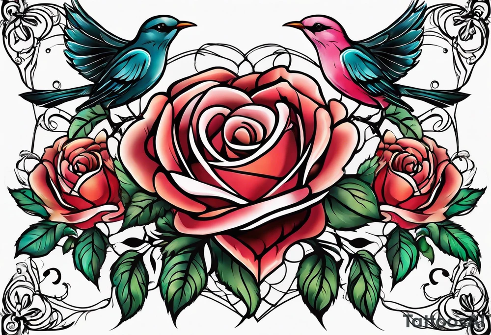 roses, birds, heart, simple tattoo idea