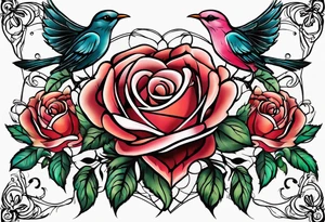 roses, birds, heart, simple tattoo idea