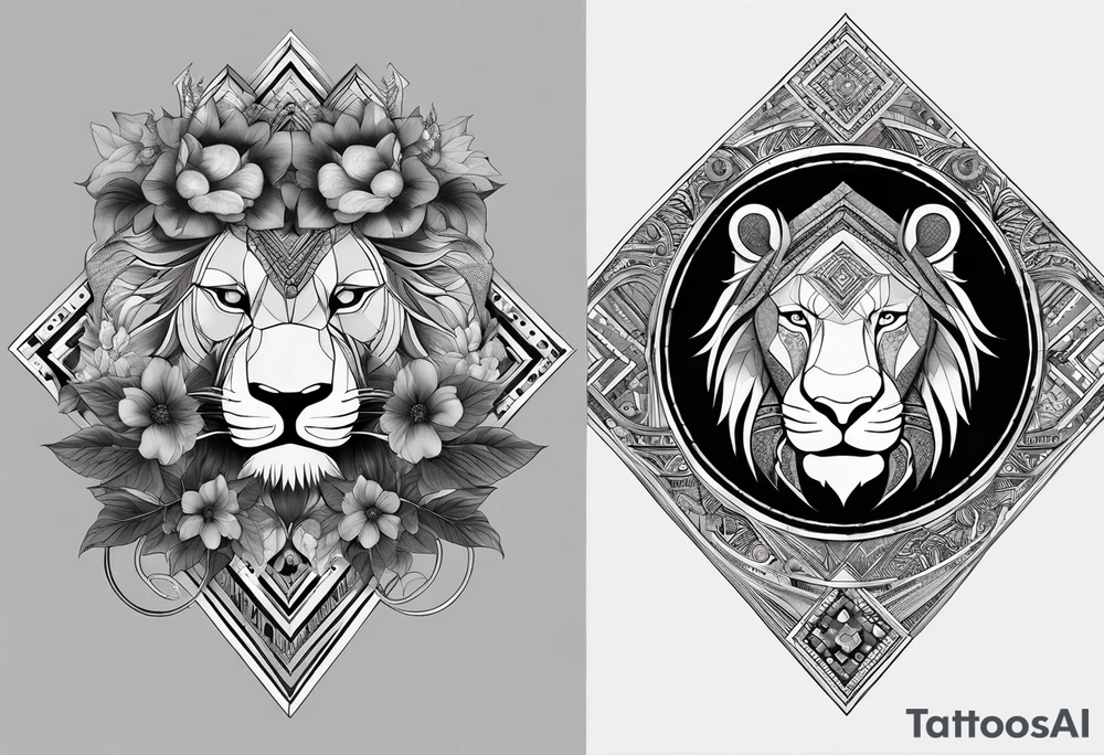 Very asymmetrical, +geometric pattern, with realistic full moon, with hippo face superimposed with lion head,+tribal, +geometric, +inkart , +blackwork, +grey scale, + sketch
with wintersweet flower bud, +inkart touch, +for men, detailed , combined favourite , tattoo idea