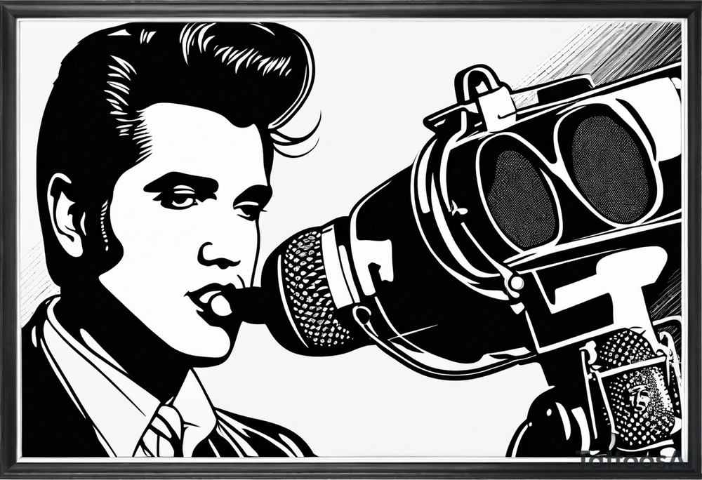 Elvis las Vegas with a microphone minimalistic in a box which has the form of a diamond tattoo idea