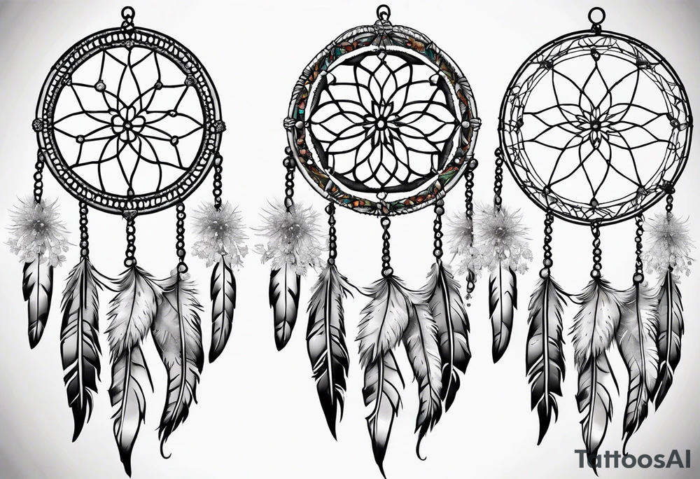 Dream catcher with queen anns lace flowers hanging from the bottom tattoo idea