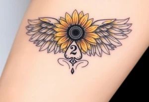 sunflower, wings, or halo with a 2 of clubs tattoo idea