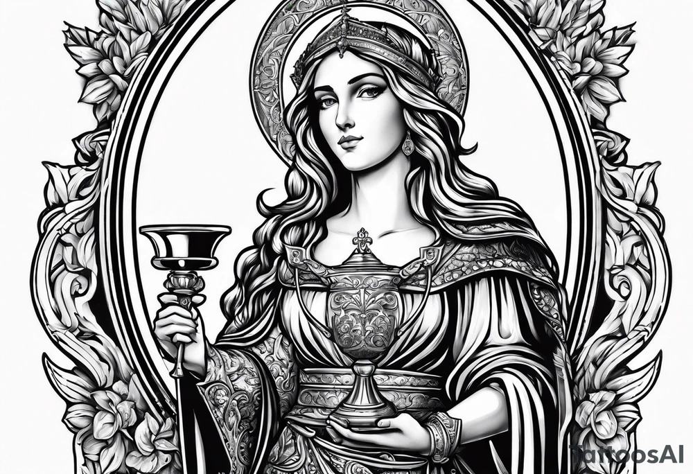 Saint Barbara full body
holding a chalice tattoo idea