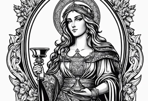 Saint Barbara  full body 
holding a chalice tattoo idea