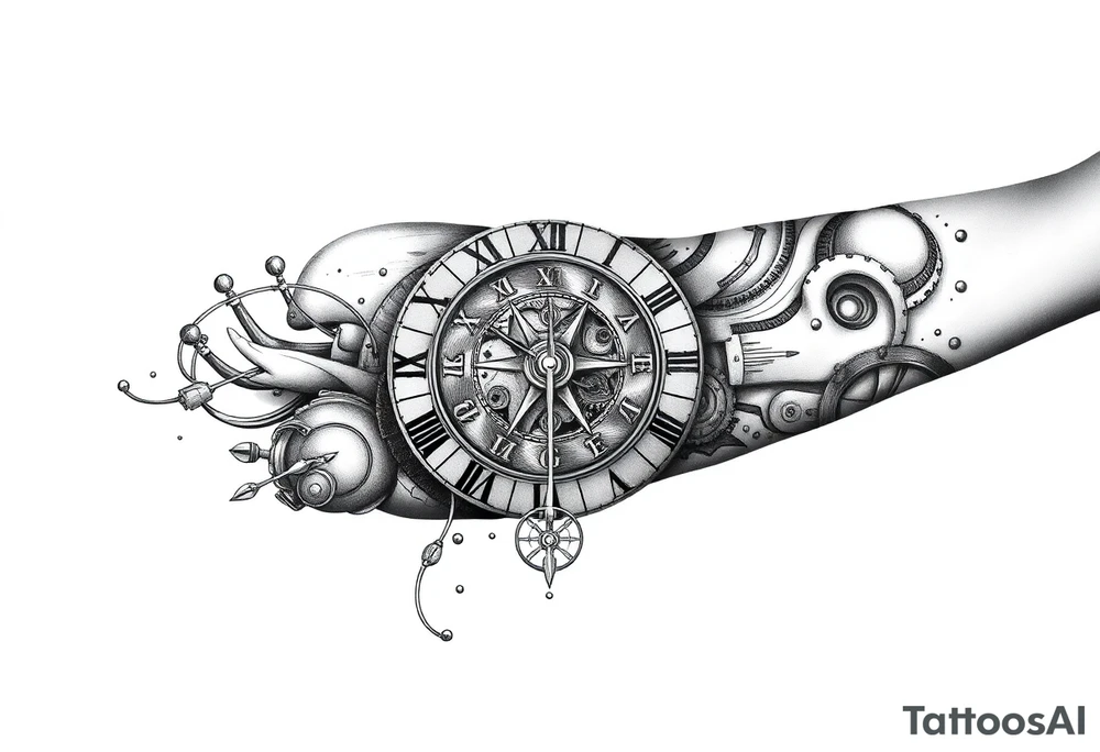 vintage roman numerals within ornate clockwork mechanism tattoo idea
