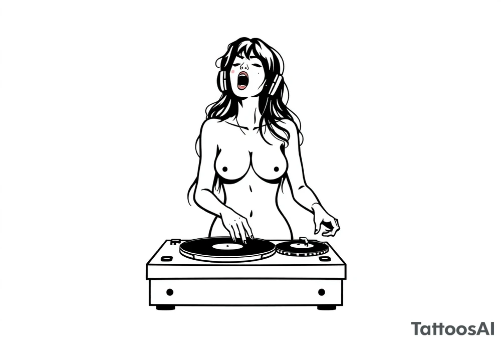 disk jockeying, naked girl, shouting tattoo idea