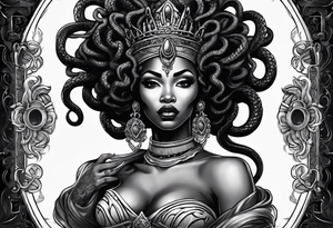 A black African queen Medusa with no eyes tattoo idea