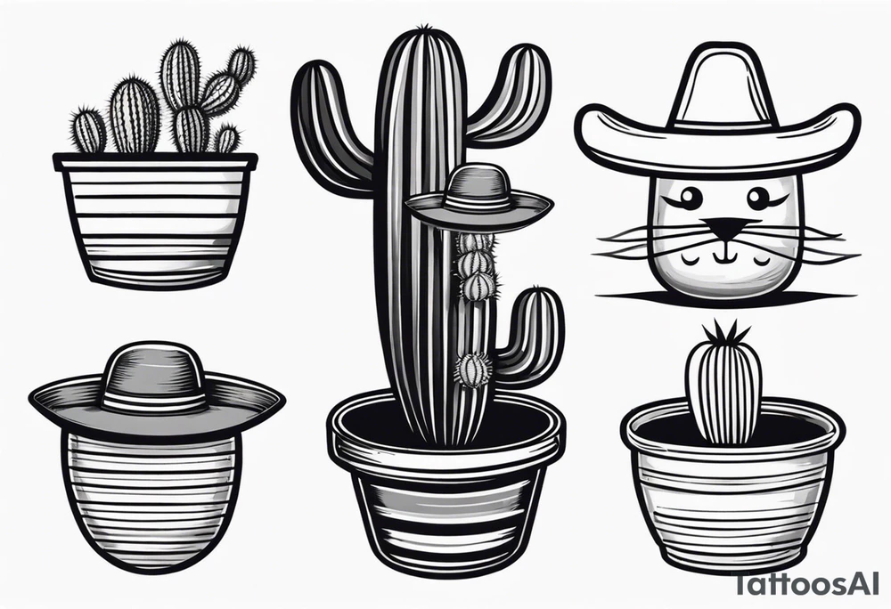 Cactus in a pot wearing a sombrero black and grey tattoo idea Cactus in a pot wearing a sombrero black and grey tattoo idea
