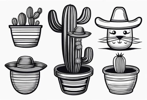 Cactus in a pot wearing a sombrero black and grey tattoo idea