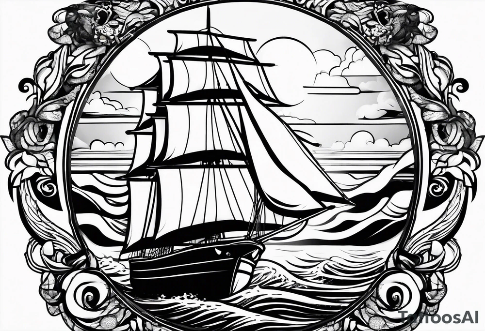 sailboat sail patched in such a way that it resembles a maritime lighthouse. tattoo idea