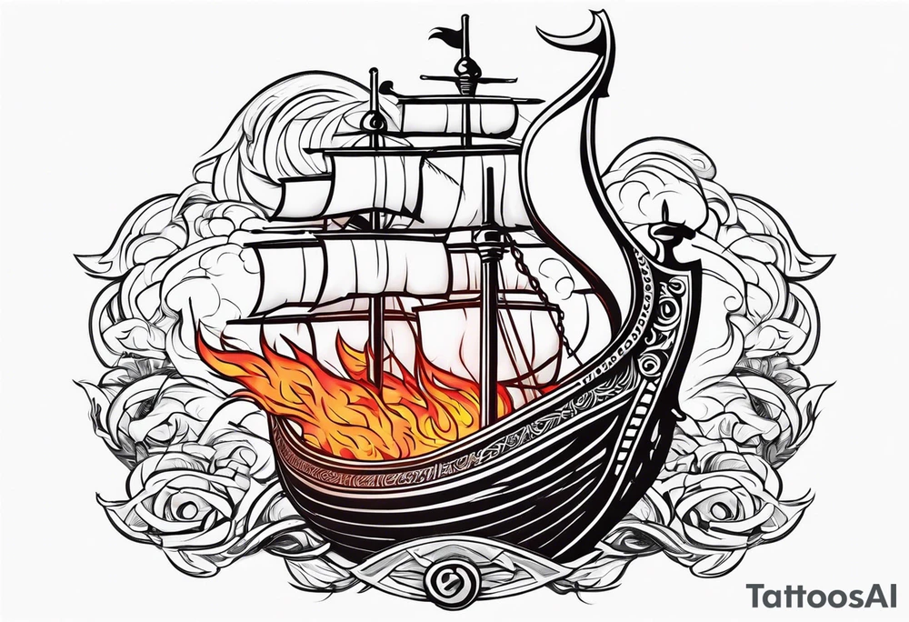 valhalla sword viking ship on fire tattoo idea