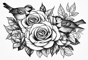 roses with birds and name tattoo idea